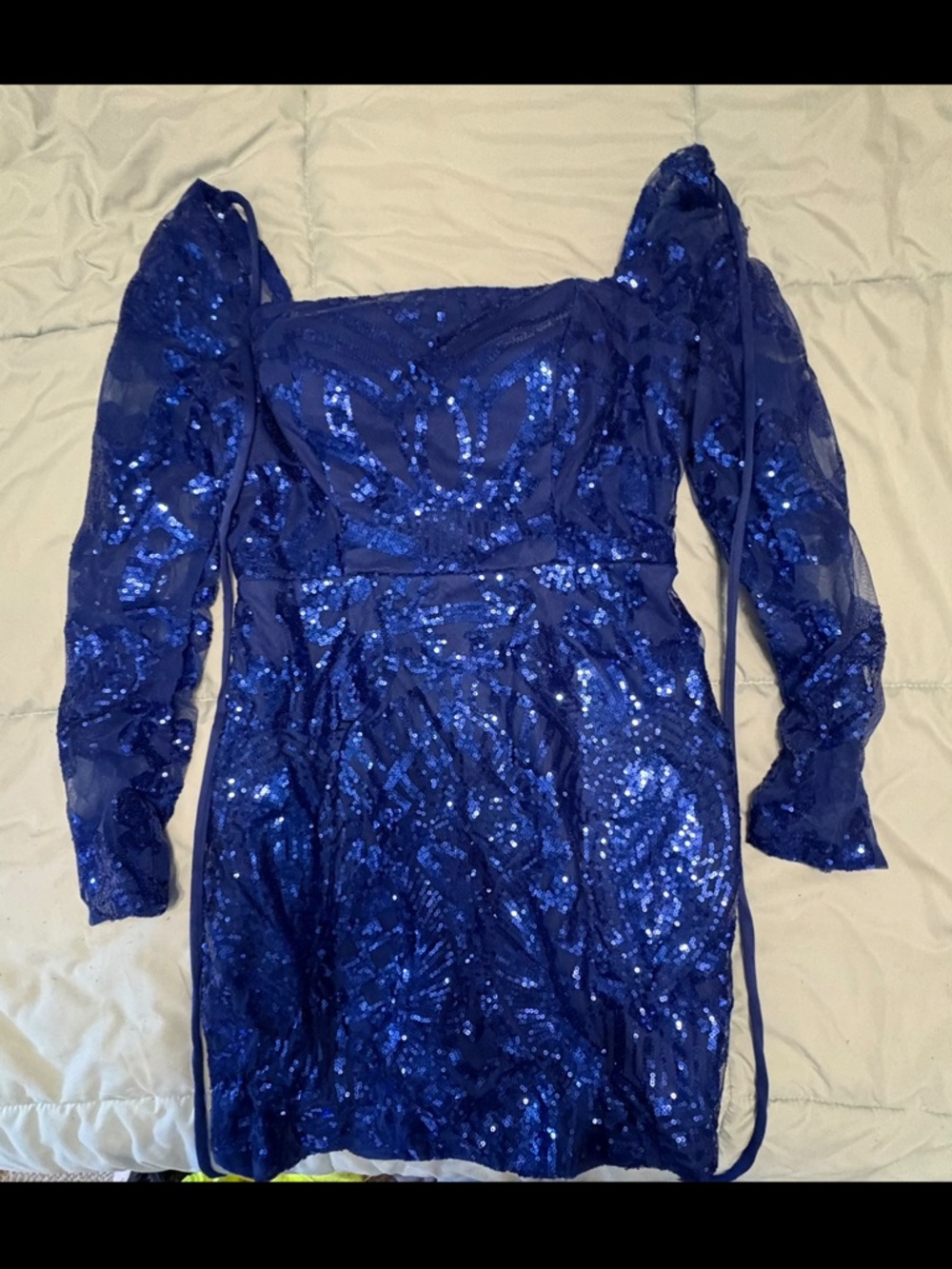 Blue Sequin Long Sleeve Mini Dress